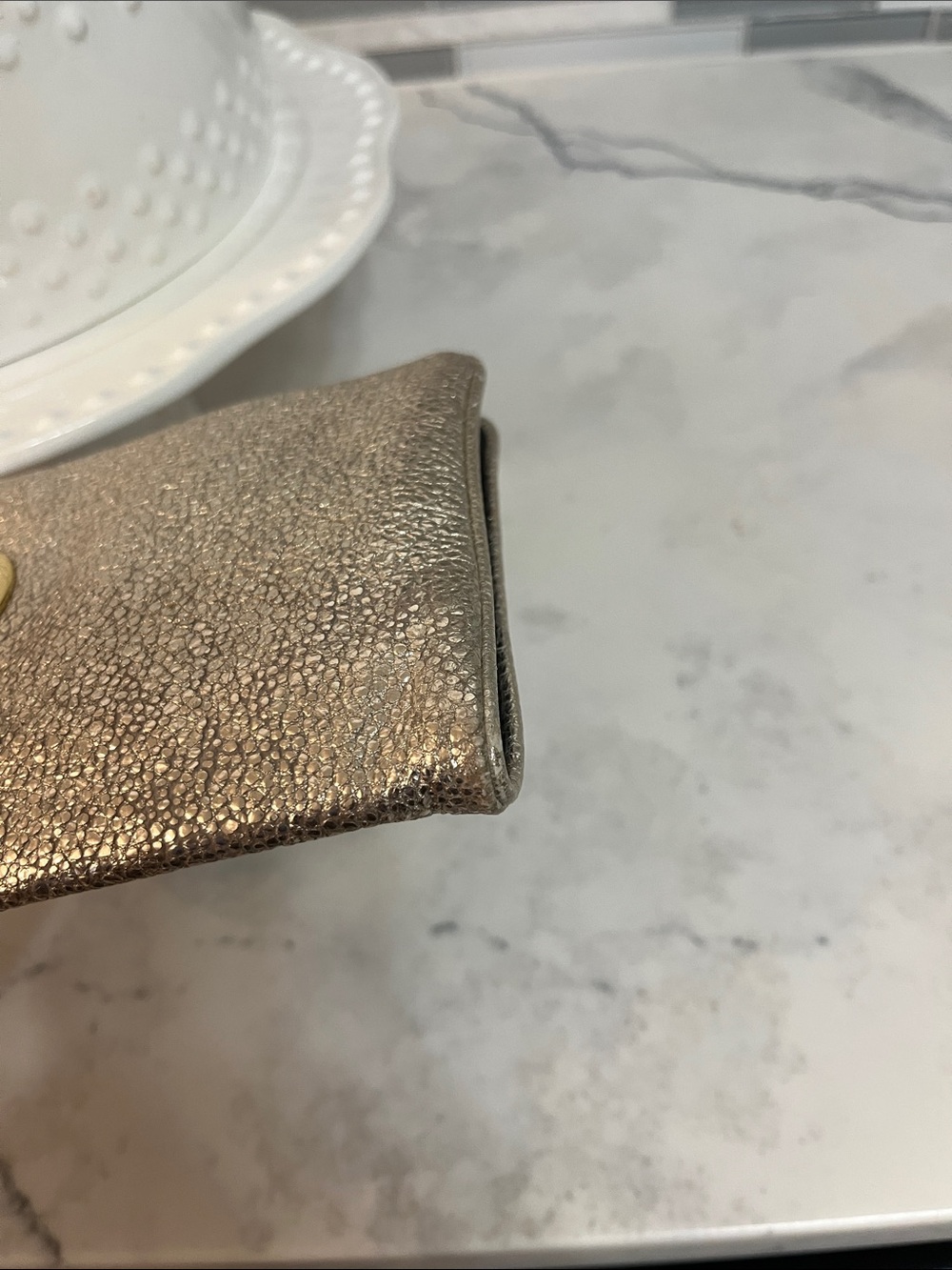 Tory Burch Metallic Gold Logo Wristlet Clutch - Picture 6 of 6